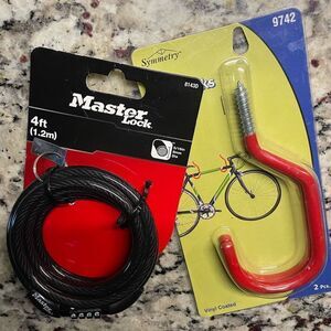 Bicycle Accessories (NEW) Master 4ft Lock Black Cable Lock & Bike Hooks